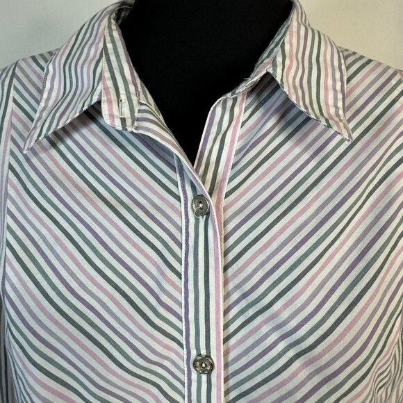 Alfred Dunner Petite 16P Striped Button-Up Long Sleeve Shirt Pink Gray - Picture 2 of 7